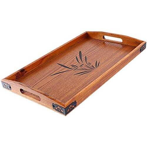 BandTie Solid Wood Serving Tray,Wooden Trays for Tea/Coffee/Wine/Food-Used As Rectangular Wooden Platter/Decorative Tray/Breakfast Tray/Party Platter/Nesting/Kitchen and Dining with Handles,Large-45cm
