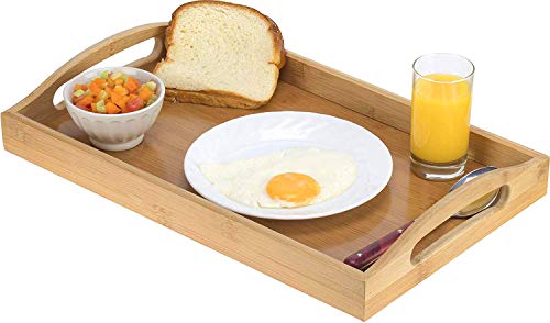 Serving tray bamboo - wooden tray with handles - Great for dinner trays tea tray bar tray breakfast Tray or any food tray - good for parties or bed tray