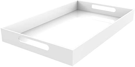 WHITE SERVING TRAY - Bright White - 20 Large Acrylic Tray for Coffee Table Breakfast Tea Food Butler - Decorative Display Countertop Kitchen Vanity Serve Tray with Handles by Vale Arbor
