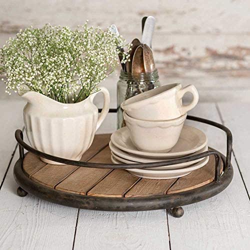 Round 우드 Plank Serving Tray-Weathered Farmhouse Chic 악세사리 Not Included
