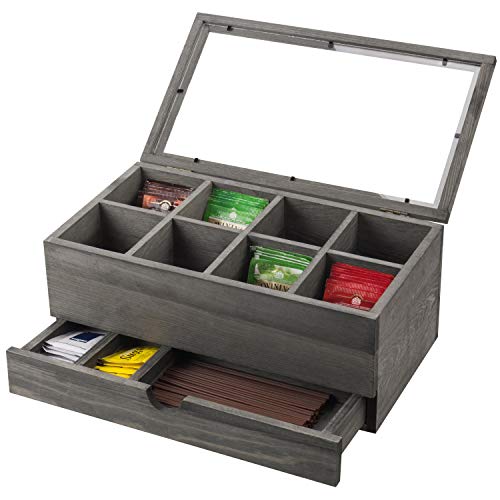 차보관함 MyGift 8-Slot Vintage Grey Tea Bag Storage Case with Clear Lid & Pullout Drawer