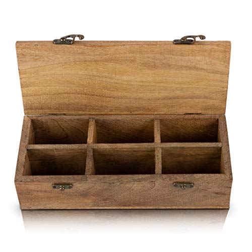 차보관함 Wooden Tea Box Storage Chest Organizer Container Holder Rack With 6 Storage Compartments For Assorted Variety Of Loose Tea Spices & Herbs Natural Eco Friendly Vintage Rustic Decorative Box