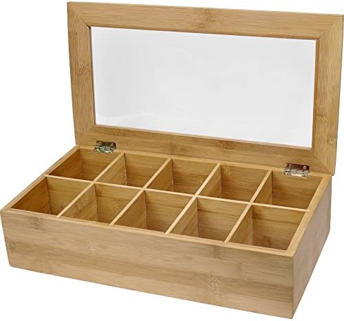차보관함 Estilo Bamboo Tea Storage Box 10 Equally Divided Compartments