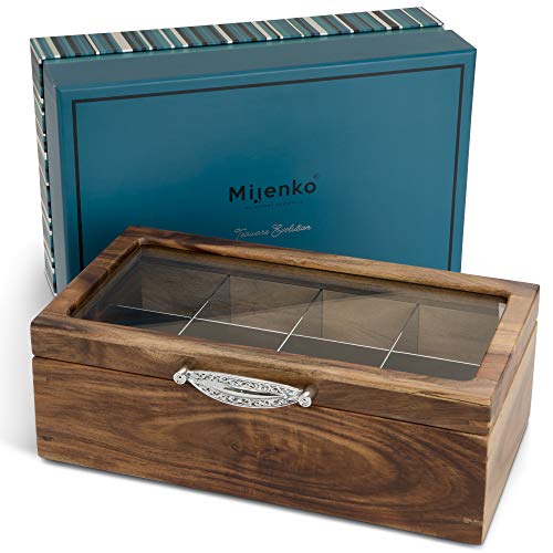 차보관함 Mijenko Wood Tea bag Box Organizer - Silver loose Leaf Wooden chest Storage in luxury gift box.