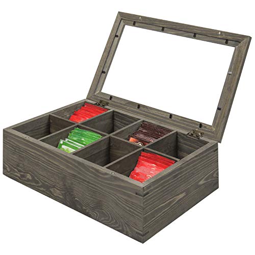 차보관함 MyGift 8 Compartment Vintage Gray Wood Tea Bag Storage Chest with Clear Lid