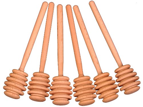 Creative Hobbies 6 Inch Wood Honey Dipper Stick Server for Honey Jar Dispense Drizzle Honey New -Pack of 6