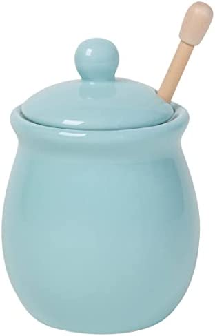 Now Designs Honey Pot with Wood Honey Dipper Eggshell Blue