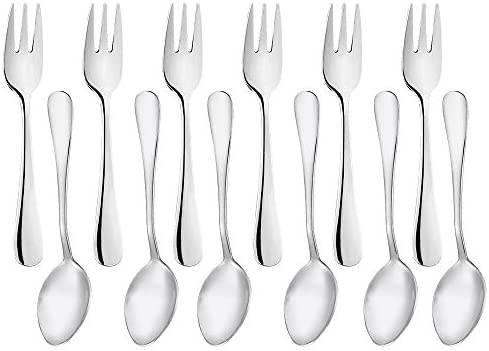 디저트포크 Snamonkia Small Appetizer Forks and Demitasse Spoons Stainless Steel Set of 12 5.4 Inches Salad Dessert Coffee Cocktail Espresso Flatware