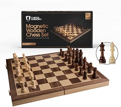 체스게임 세트 Chess Armory 15" Large 마그네틱 Wooden Felted Game Board Interior Storage