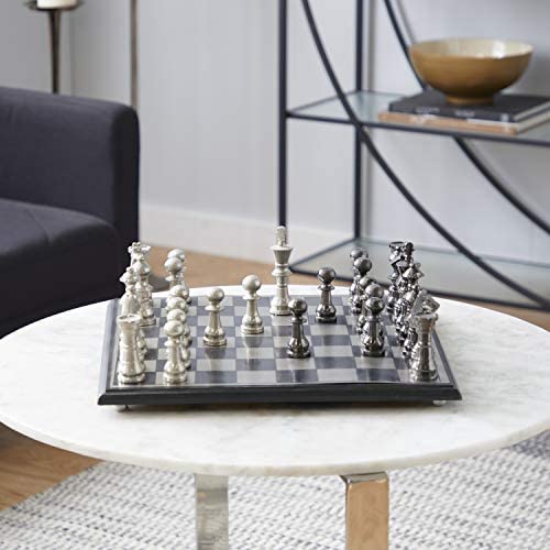 체스게임 세트 Deco 79 메탈 우드 Chess 17 6-Inch Mahogany Brown 매트 Silver