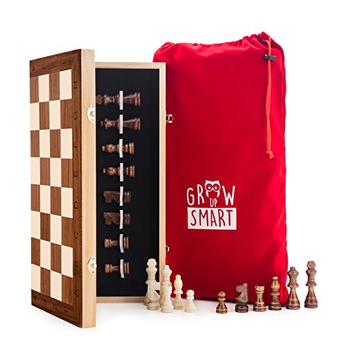 체스게임 세트 GrowUpSmart Smart Tactics 16" 폴딩 Chess Made FSC Certified 우드 - Premium Edition 가방 Extra Pieces