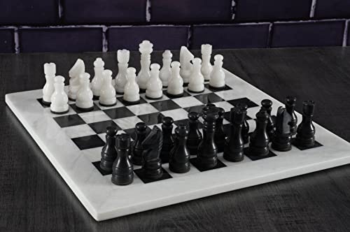 RADICALn 15 Inches Large Handmade White 매트 Weighted Marble Full Chess Game 세트 Staunton Ambassador&nbspStyle Tournament Sets 성인 - Non Wooden 마그네틱 No Digital Dgt