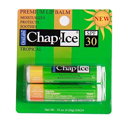 립밥 Chap-Ice Tropical 립밤 - Soothes Protects Moisturizes 2 스틱 Moisture-SPF-30