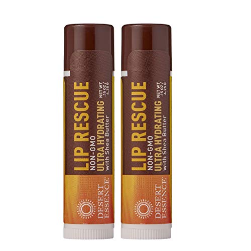 Desert Essence Lip Rescue Ultra Hydrating Shea Butter - 0.15 Oz -팩 2 소프트 Moisturizer Balm 스틱 Ginkgo Biloba Extract Soothes Dry Cracked Lips 비타민 E Beeswax Peppermint
