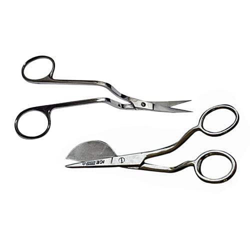 아플리케가위&자수머신가위 세트 6 Inch 스테인레스 스틸 Applique Duckbill Scissors 블레이드 Off Handle & Machine Embroidery Double Curved Bundle