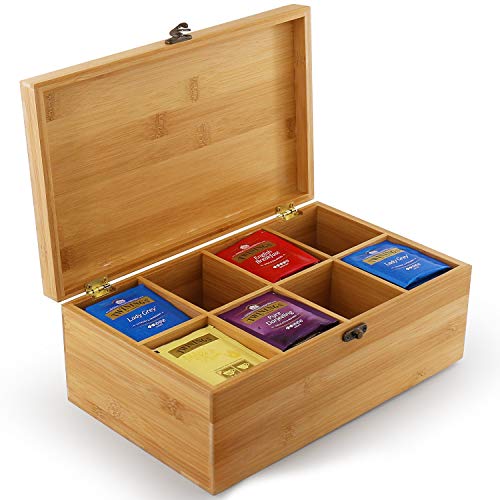 BEEBO BEABO Tea Box Organizer Nature Bamboo,Tea 가방 Storage 8 Compartments Taller Size Holds 120+ Standing Flat Bags Coffee,Tea,Sugar Packets,Sweeteners,Creamers,Drink Pods More