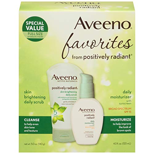 페이스스크럽 Aveeno Positively Radiant Morning Radiance 스킨케어 선물세트 Daily Face Scrub & Moisturizer SPF 15 Sunscreen Helps Brightens Evens Tone Non-Comedogenic 하이포알러제닉 세트 2