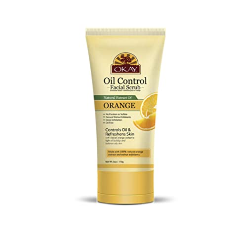 페이스스크럽 OKAY Orange Facial Scrub Oil 컨트롤 Deeply Exfoliates Skin Natural Walnut Exfoliants Free Paraben Sulfate Alcohol 6 oz