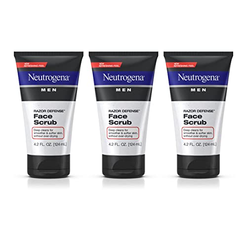 페이스스크럽 Neutrogena Men Exfoliating Razor Defense Daily Shave Face Scrub Conditioning Facial Cleanser Smoother Skin & Less Irritation Dye-Free 4.2 fl. oz팩 3