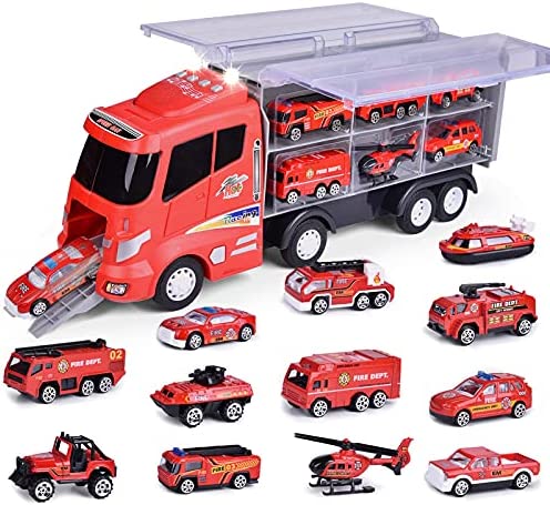 FUN LITTLE TOYS 12 in 1 Die-cast Military Vehicles, Army Toy Cars in Carrier Truck, Military Toys for Kids