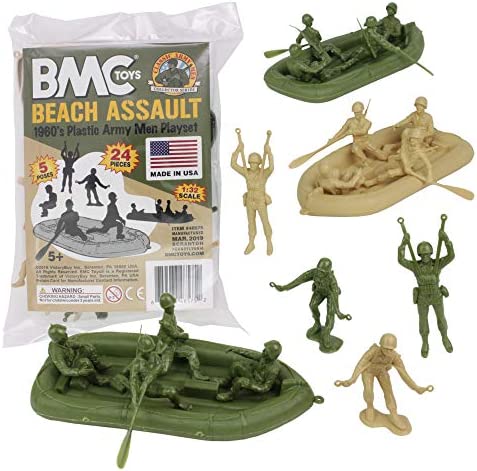 BMC Marx Plastic Army Men US Soldiers - Green vs Tan 38pc WW2 Figures - Made in USA