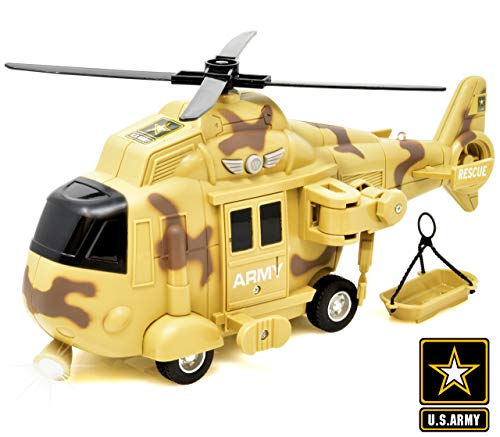 밀리터리 피규어 US 아미 Military Helicopter Friction Powered Rescue Vehicle 소년 Push Go Chopper 토이 Action Lights Sounds