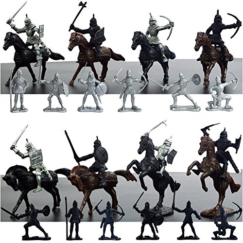 밀리터리 피규어 28 Pieces Knight & Horses Soldier 토이 아미 Men Action Figures 3 Inch