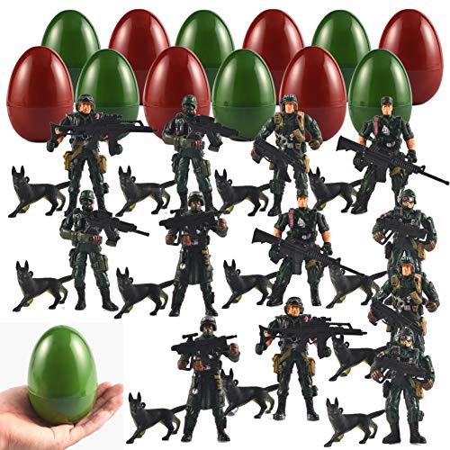 밀리터리 피규어 Joyin 12팩 Jumbo Easter Eggs Prefilled Poseable Soldier Action Figures Basket Stuffers 아미 Themed Party Favors Kids