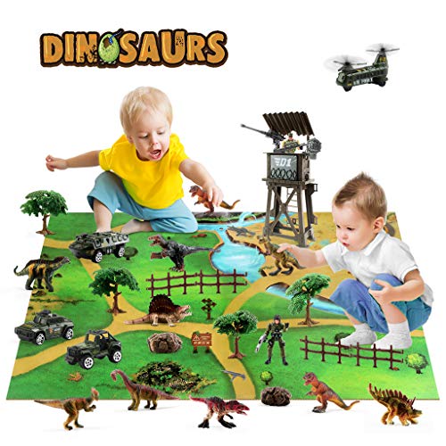 밀리터리 피규어 Dinosaur Figure Scene Dino Play 세트 Educational Realistic 토이 Mat Trees Military Series