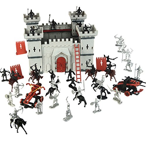 밀리터리 피규어 DIY Castle Building Medieval Times Middle Ages Military Plastic Fort Model Kit 세트 Figures Soldier Knight Simulated Siege War Attack