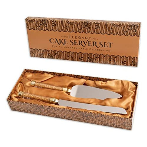 케이크서버 Cake Knife Server 세트 Glittering Bead Handles - Packaged 선물 box-Top Idea- Elegant 스테인레스 스틸 Silverware Weddings 생일 s Anniversaries