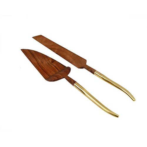 케이크서버 Wooden Cake Servers 골드 Handle Knife & Server 세트 Ideal Weddings Partys Elegant events