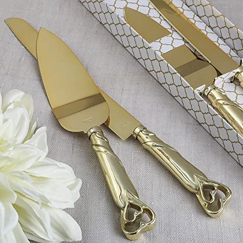 케이크서버 FASHIONCRAFT Silver Double Heart Wedding Cake Serving Set - Silver Wedding Cake Knife Set