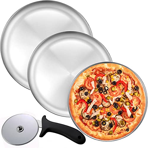 피자서버 Pizza Pan Cutter 세트 Includes - Three 12 Inch trays + Wheel Durable Non-Stick 알루미늄 Bakeware Restaurants Homemade Baking Dishwasher Safe