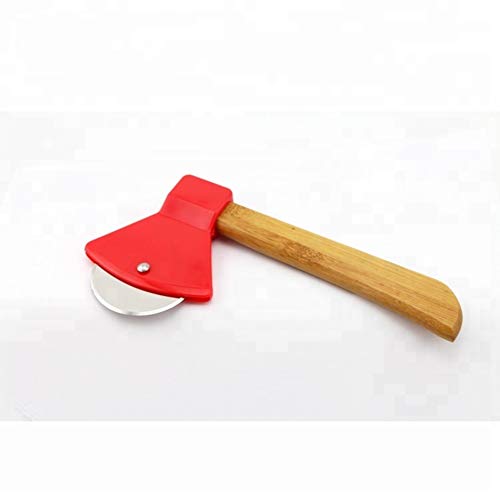 피자서버 Axe Pizza Cutter Bamboo Handle Sharp Rotating 블레이드 - Thachers Nook