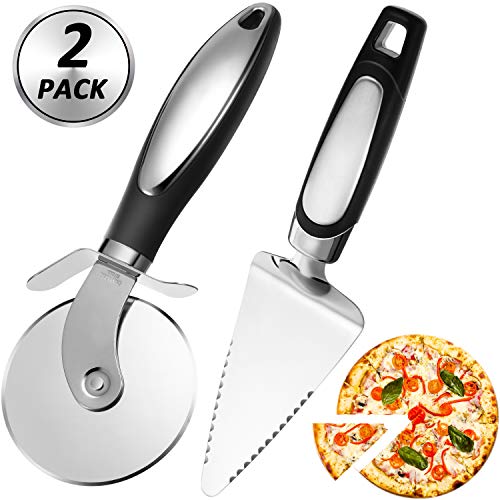 피자서버 Mudder Pizza Cutter Wheel Pizza Server Set Stainless Steel Pizza Wheel Pizza Cutter with Non Slip Handle Ideal for Pizza Pies Waffles and Dough Cookies
