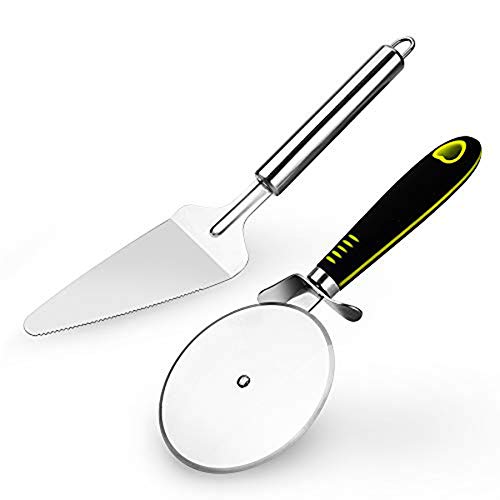 피자서버 2 Pack 4 Pizza Cutter Wheel Cake Pie Server Professional Cake Cutter Premium Stainless Steel Blade Cut Slice and Clean with Ease Cutters for Pizza Pies Dough Fudge