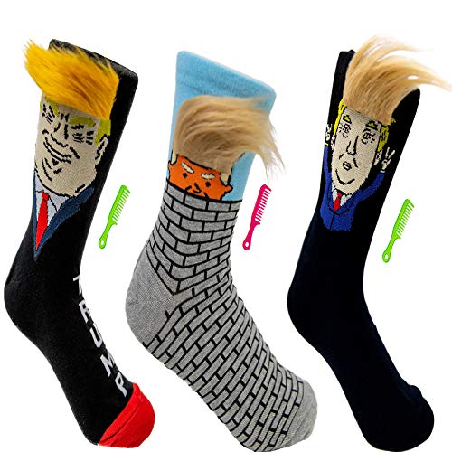 트럼프 양말 TrumpHall trump socks comb over 헤어 brush men 여성 남녀공용 2020 election funny donald maga republican dress sock hairy 3 PACK