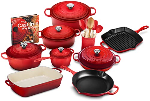 르크루제 Le Creuset 20-piece Signature Cast Iron Cookware Set Cerise Cherry Red