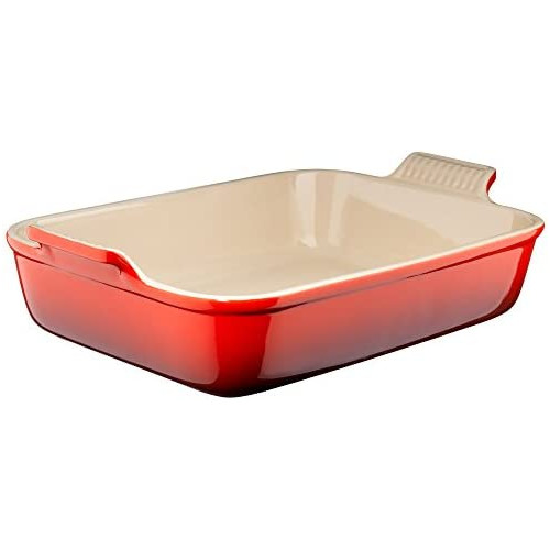 르크루제 Le Creuset PG07003A-3267 Heritage Stoneware Rectangular Dish 12-by-9-Inch Cerise