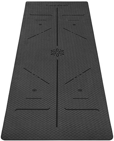 Ewedoos Eco Friendly Yoga Mat with Alignment Lines, TPE Yoga Mat Non Slip Textured Surfaces ¼-Inch Thick High Density Padding To Avoid Sore Knees, Perfect for Yoga, Pilates and Fitness