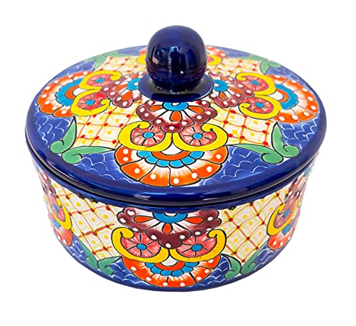 유니크 멕시칸 블루 세라믹 또띠아 워머 Mexican Ceramic Tortilla Warmer Pancake Holder Talavera Pottery 8 diameter.