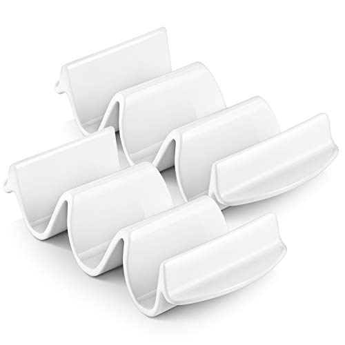 DOWAN Taco Holder 세트 2 Porcelain Stand Hard 소프트 Rack Holds Up 3 Shells White