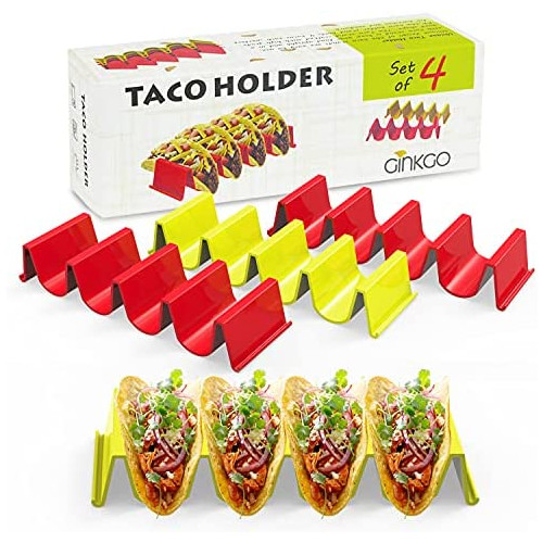 GINKGO Taco Holder Stand 세트 6 - Truck Tray 스타일 Rack Holds Up 4 Tacos Each PP Health Material Very Hard Sturdy Dishwasher Top Safe Microwave &hellip