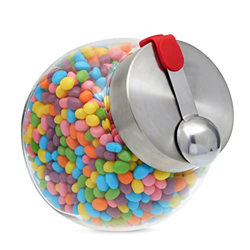 Glass Penny Candy Jar 스테인레스 스틸 마그네틱 Lid & Scoop - Storage Coffee Beans Pet Food Cookies Dry Swear More Holds 58 oz.