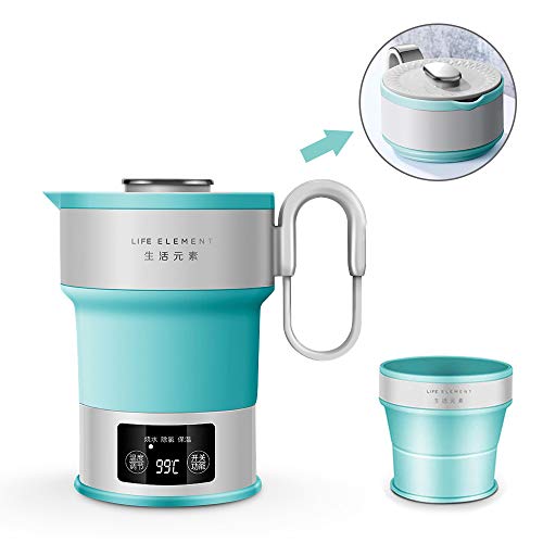 Portable Electric Kettle &ndash 듀얼 Voltage Expandable & Collapsible Easy Storage Convenient 폴딩 Travel BPA Free Food Grade Silicone LED Digital Display Boil Dry
