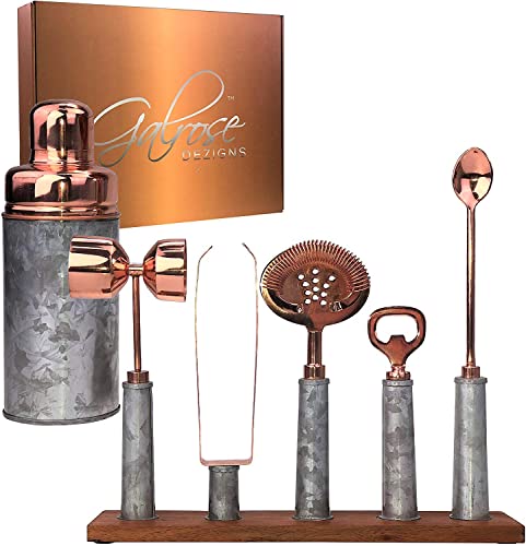 칵테일바 세트용품 GALROSE Cocktail Shaker Set - Rose Gold 6 Bartending Tools Premium Galvanized Iron - Stylish Bartender Kit with Stand