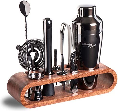 Mixology Bartender Kit: 10-Piece Bar Tool Set with Stylish Bamboo Stand | Perfect Home Bartending Kit and Martini Cocktail Shaker Set For an Awesome Drink Mixing Experience (Silver)