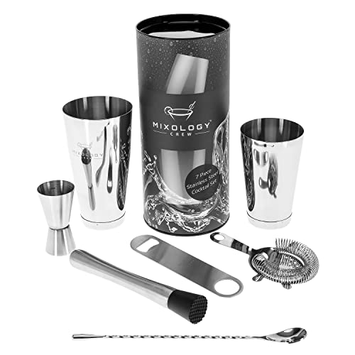 칵테일바 세트용품 7 Piece Professional Cocktail Shaker Set Stainless Steel Bartending Kit For All Skill Levels - Dishwasher Safe Bar Set - Complete Bartender Kit Cocktail Set