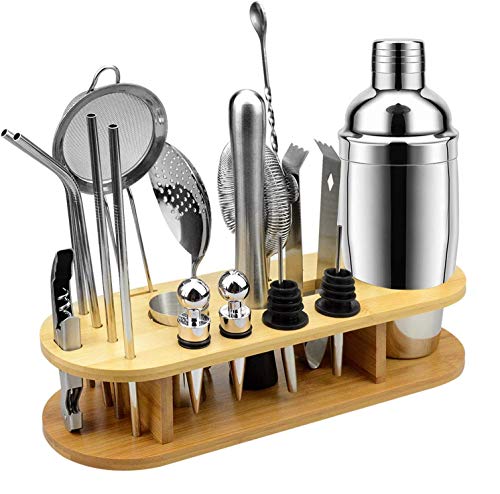칵테일바 세트용품 ISKETCH 18pcs Mixology Bartender Kit with Stand 25oz Stainless Steel Cocktail Shaker Home Bar Tools Set